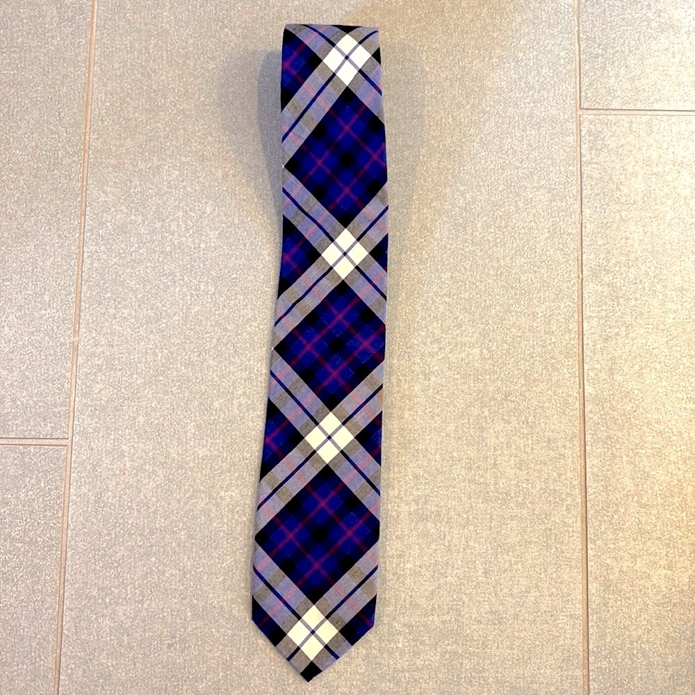 J Crew 100% cotton purple plaid slim necktie